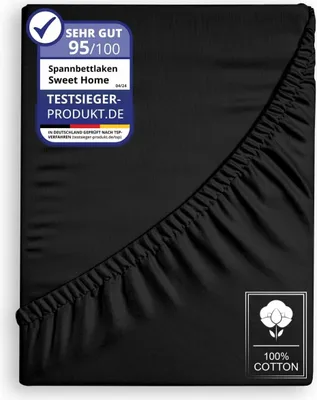 Produktbild von Spannbettlaken Jersey 140x200cm 100% Baumwolle Boxspringbetten und alle Betten bis 25 cm Schwarz