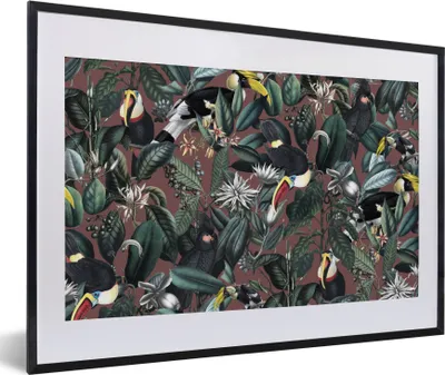 Produktbild von MuchoWow® MuchoWow® Gerahmtes Poster Blumen - Vögel - Blätter 60x40 cm - Poster mit zchwarzem Bilderrahmen - Schlafzimmer - Plakat in Rahmen - Drucken