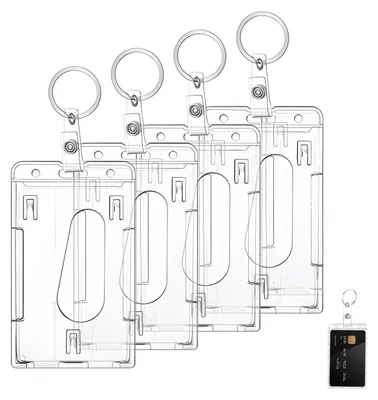 Zdjęcie produktu dla 4 etui na karty identyfikacyjne, przezroczyste etui z uchwytem do kluczy, przeznaczone do kart identyfikacyjnych
