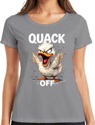 Produktbild von QUACK OFF lustige wütende Ente frech Cartoon Spruch sarkastisch Damen T-Shirt, Grau, XXL