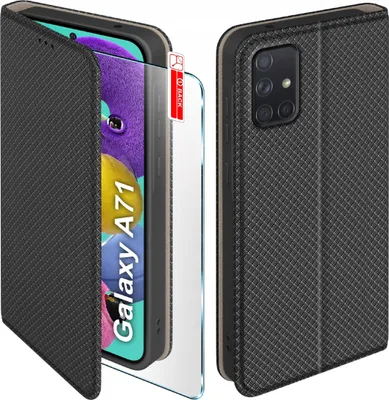 Produktbild von Etui z klapką do Samsung A71 Zamykane Czarne Futerał + Szkło 9H