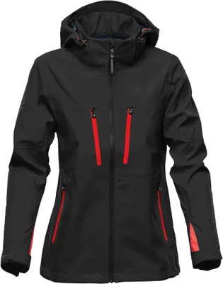 Produktbild von Stormtech - "Patrol" Softshelljacke mit Kapuze für Damen PC4501 (S) (Schwarz/Leuchtend Rot)