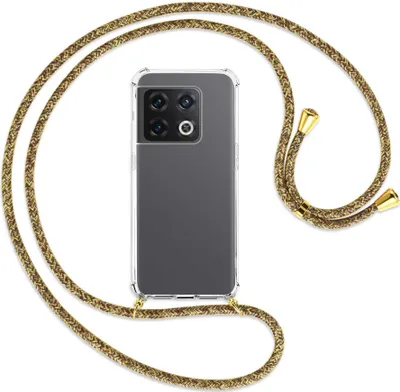 Produktbild von Handykette Backcover-Schutzhülle mit Band (Metall goldfarben) für OnePlus 10 Pro 5G - braun+beige
