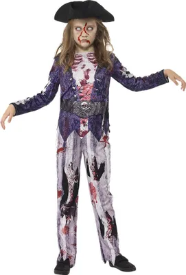 Produktbild von Halloween Piraten-Zombie Kostüm für Kids (4-6 Jahre) - Hose, Top, Piratenhut - elastisch