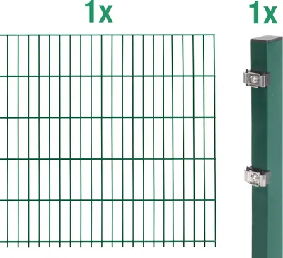 Image de Alberts Clôture en treillis à double fils - kit de montage, hauteur 80 cm, longueur 2 m, vert, à bétonner