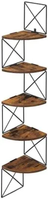 Produktbild von PolkaHome® Eckregal, Bücherregal mit Zickzack-Design, 5 Regalböden, Vintage Braun-Schwarz, 127,5 x 20 x 20 cm