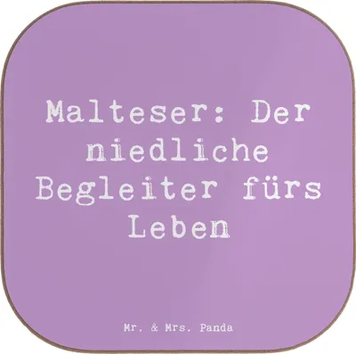 Produktbild von Mr. & Mrs. Panda Untersetzer für Gläser Spruch Malteser Begleiter - Lavendeltraum - Geschenk, Hunderassen Beschreibung, liebevoll, Hunderasse, Kleine, gläseruntersetzer