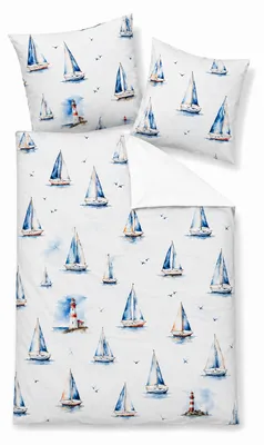Produktbild von Janine Modern Art Mako Satin Bettwäsche - Segelboote 135 x 200 cm Segelboote, maritim, blau