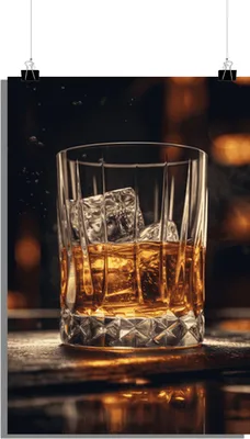 Zdjęcie produktu dla Plakat Whiskey - Plakat Szklanka Whiskey - Plakat Kostka Lodu - Elegancki plakat - 61x91cm - Idealny do oprawienia w ramę