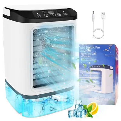 Produktbild von Tragbare Klimaanlage mit 900 ml Wassertank & Eisfach - 3 Geschwindigkeiten, Boost-Modus, 7 Farblichter, Mini Luftkühler für Büro, Schlafzimmer&Camping