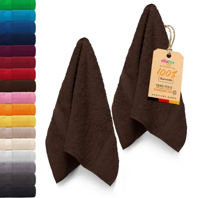 Produktbild von EllaTex PARIS 2er Set Gästetücher 30x50 cm – 100% Baumwolle, 500 g/m² Frottier, in Farbe: Chocolate