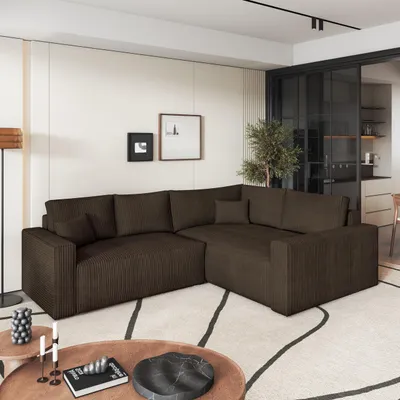 Produktbild von Masseno Ecksofa ERONIS R-S mit Schlaffunktion L-Form, Sofa mit Bettkasten, Wohnzimmersofa, Couch, Soffa, Bettsofa, Couchgarnitur- Braun, POSO 06