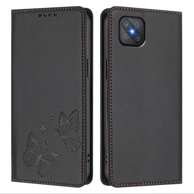 Obrázek produktu pro Kožené pouzdro pro Oppo A92s, motýlí ražbou, peněženkové flip pouzdro se stojánkem Černá