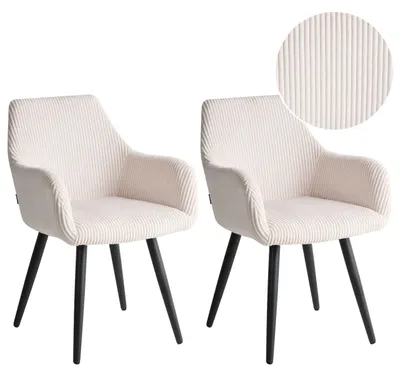 Produktbild von BELIANI Esszimmerstuhl 2er Set Hellbeige aus Cord Gepolstert mit Armlehnen Metallbeine Modernes Design Polsterstuhl für Esszimmer Küche