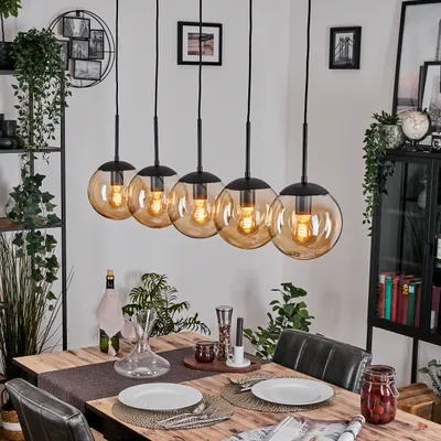 Produktbild von Fossobiubo Hängelampe aus Metall/Glas in Schwarz/Bernsteinfarben