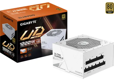 Produktbild von GIGABYTE UD1000GM PG5 V2 ICE Netzteil – PCIe Gen 5.1, 80 PLUS Gold, Vollmodulares Design, 120-mm-Lüfter, ATX 3.1-kompatibel, EU-Stecker, 1000 W, 100 - 240 V, 50/60 Hz, 15 - 6.5 A, Aktiv, 125 W