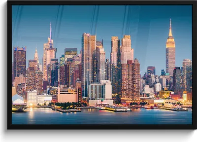 Produktbild von MuchoWow® MuchoWow® Gerahmtes Poster New York - Wasser - Manhattan 90x60 cm - Poster mit zchwarzem Bilderrahmen - Fotorahmen - Foto-Plakat