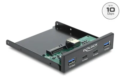 Image de Panneau avant USB 3,5 pouces : 2 ports USB-C + 2 ports USB-A, 10 Gbps, métal, noir