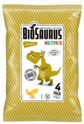 Obrázok produktu pre Kukuričné chrumky Dinosaurus s príchuťou syra Bezlepkové4x15 g BioSaurus