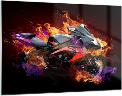Produktbild von Bilder auf glas - Motorrad Feuer Abstraktion - 120x80cm - Glasbilder - Wandbilder - Kunstdruck - zum Aufhängen bereit - Wanddekoration aus Glas - Glas Bilder - Wandbild auf Glas - GAA120x80-0177