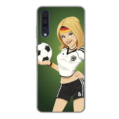 Produktbild von MuchoWow® Handyhülle Schutzhülle Hülle für Samsung Galaxy A50 Illustration eines Mädchens mit deutscher Kleidung und einem Fußball - Mädchen - Kinder Silikon Softcase Handy Hülle - Mobiltelefonhülle