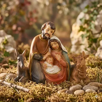Produktbild von Krippenfigur Heilige Familie mit Ochse und Esel, ca. 9 cm, 74197