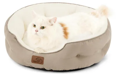 Productafbeelding van BEDSURE kattenmand, wasbaar, 51x48x15 cm, kattenmand met tweezijdig kussen, kameelkleur