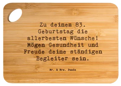 Produktbild von Mr. & Mrs. Panda Frühstücksbrettchen Spruch 83. Geburtstag Glückwünsche - Transparent - Geschenk, feiern 83 Jahre, Glückwunsch, Frühstücksbrett, Alter, Hackbrett, Brett