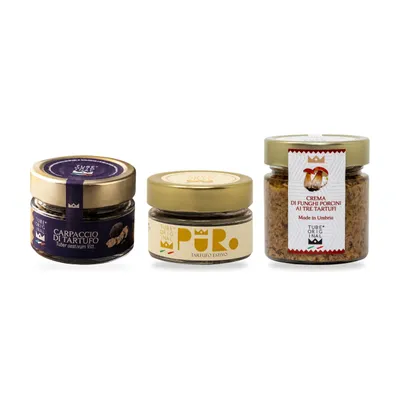 Produktbild von TubeORIGINAL Geschenkset „Trüffel Gourmet“ – Trüffel-Carpaccio 80 g, Geriebener Sommertrüffel 90 g, Steinpilz-Trüffelcreme 200 g