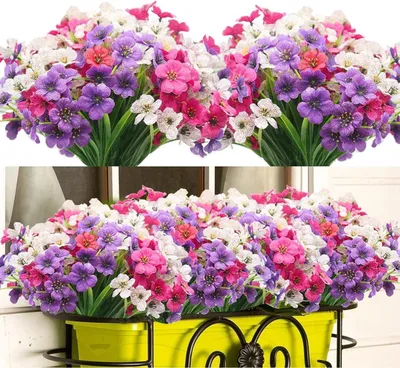 Image de Fleurs artificielles pour l'extérieur, plantes de balcon résistantes aux intempéries, lot de 12