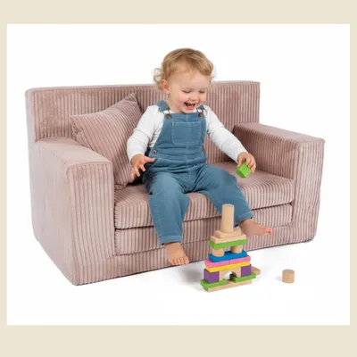 Produktbild von Kindersofa aus Schaumstoff Rosalia Stilvoller Komfort für das Kinderzimmer Ausklappbar Kindermöbel Polstersofa Altrosa