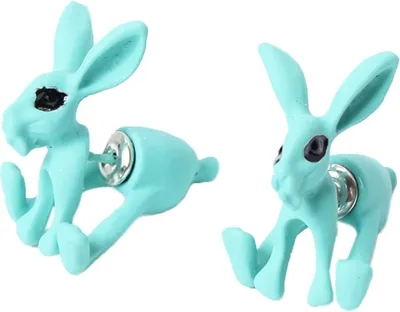 Produktbild von 3D Hasen Bunny Ohrstecker Front Back Ohrringe Türkis