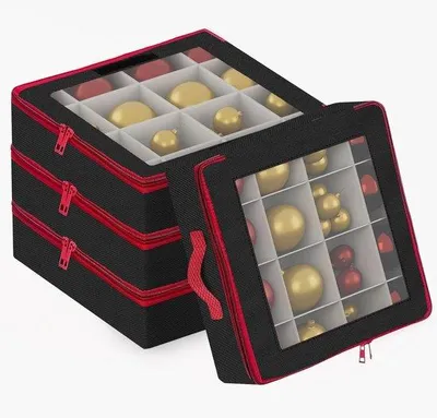 Produktbild von Famanu Aufbewahrungsbox für Weihnachtskugeln mit Trennwänden - 4 Stück, faltbar, schwarz