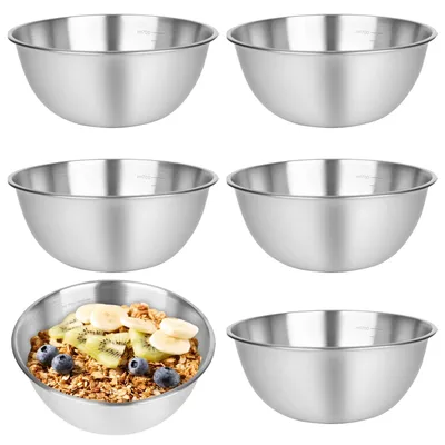 Produktbild von 6-teiliges Edelstahl-Schüsselset, Rührschüsseln, Salatschüsseln, stapelbar, mit Messlinien, spülmaschinenfest