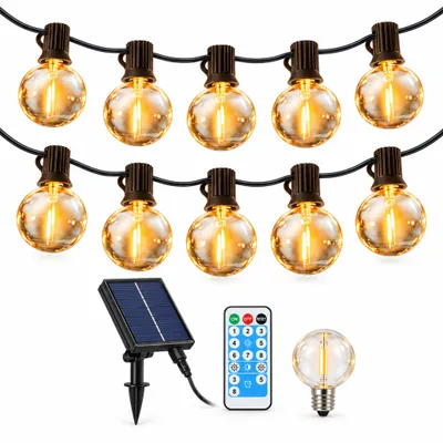 Produktbild von Solar Lichterkette außen mit Fernbedienung – LED Glühbirnen Lichterkette, 8 Modi, IP65 wasserdicht, warmweiß, für Garten & Balkon – 7 m, 10 Birnen
