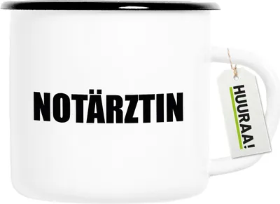Produktbild von Huuraa Emaille Tasse Notärztin Schriftzug 300ml Vintage Campingbecher Geschenkidee