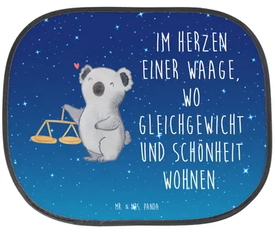 Produktbild von Mr. & Mrs. Panda Sonnenschutz für Auto Waage Astrologie - Sternenhimmel Blau - Geschenk, Sternzeichen, Autoscheiben, Seitenscheibe, Sonnenblende, saugnapf, Fenster