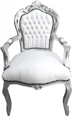 Produktbild von Casa Padrino Barock Esszimmer Stuhl mit Armlehnen Weiß / Silber Lederoptik - Möbel Antik Stil