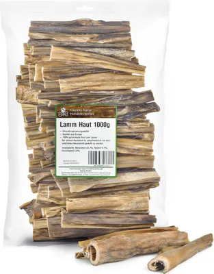 Produktbild von Lammhaut Hundesnack, 1 kg, ca. 15 cm lang, hypoallergen, relativ hart