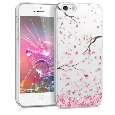 Produktbild von kwmobile Case kompatibel mit Apple iPhone SE (1.Gen 2016) / iPhone 5 / iPhone 5S - Hülle Silikon transparent Kirschblütenblätter Rosa Dunkelbraun