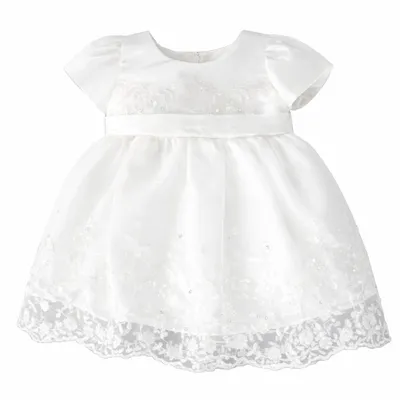 Produktbild von Elegantes weißes Babykleid für Mädchen zur Taufe, Hochzeit, Kurzarm, mit Spitze, Stickerei, Pailletten, Größe 86/92