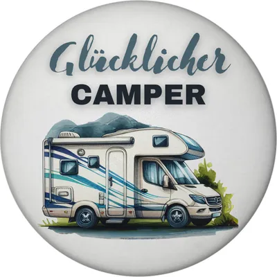 Produktbild von Wohnmobil Magnet mit Flaschenöffner rund mit Spruch Glücklicher Camper