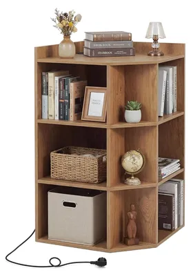 Produktbild von KOMFOTTEU Eckschrank mit 2 USB-Ladestation & 4 Steckdosen, Eckbücherregal mit 9 Fächern, Organizer Eckregal Kommode für Schlafzimmer, Wohnzimmer, Büro