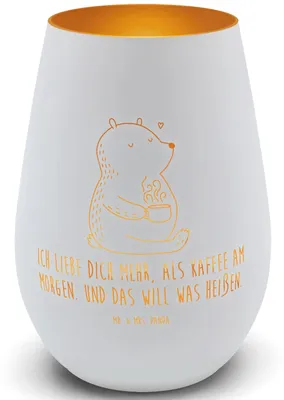 Produktbild von Mr. & Mrs. Panda Laterne Bär Morgenkaffee - Weiß - Geschenk, Freundin, Hochzeitstag, Valentinstag, Windlicht Glas, Kerzenhalter, Teelichthalter, für, Outdoor, Partner