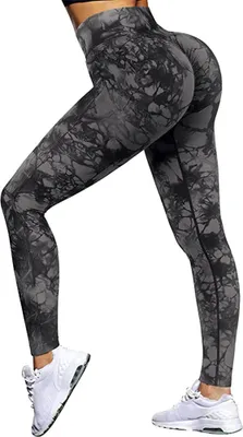 Produktbild von Damen Scrunch Butt Lifting Leggings Nahtlos Hohe Taille Workout Yoga Pants,Tie-Dye Black Ash,S