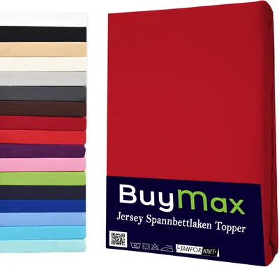 Produktbild von Jersey Topper Spannbettlaken Spannbetttuch 100% Baumwolle  Bettlaken, 120x200 cm, Rot