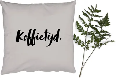 Produktbild von MuchoWow® Zierkissen Sofakissen Wohnzimmer Dekokissen 40x40 cm Zitat - Taupe - Kaffeezeit - Foto Kissen - Schlafzimmer Dekoration