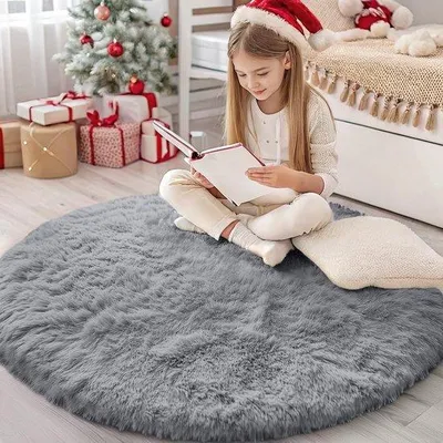 Produktbild von Fluffy Antislip Vloerkleed aus weichem Material, Wasbar, 200 cm Durchmesser, Rund, Grau