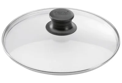 Immagine prodotto di Coperchio in vetro ELO 24 cm con bordo in acciaio inox e pomolo in plastica, trasparente/nero/argento
