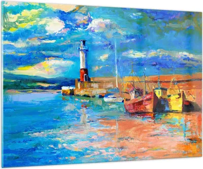 Produktbild von Bilder auf glas - Leuchtturm Meer - 100x70cm - Glasbilder - Wandbilder - Kunstdruck - zum Aufhängen bereit - Wanddekoration aus Glas - Glas Bilder - Wandbild auf Glas - Einteilig - GAA100x70-3693